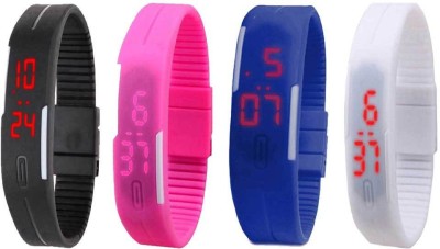 NS18 Silicone Led Magnet Band Combo of 4 Black, Pink, Blue And White Digital Watch  - For Boys & Girls   Watches  (NS18)