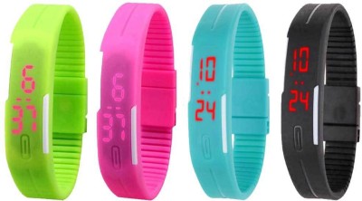 NS18 Silicone Led Magnet Band Combo of 4 Green, Pink, Sky Blue And Black Digital Watch  - For Boys & Girls   Watches  (NS18)