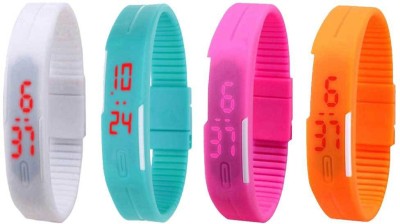 NS18 Silicone Led Magnet Band Combo of 4 White, Sky Blue, Pink And Orange Digital Watch  - For Boys & Girls   Watches  (NS18)