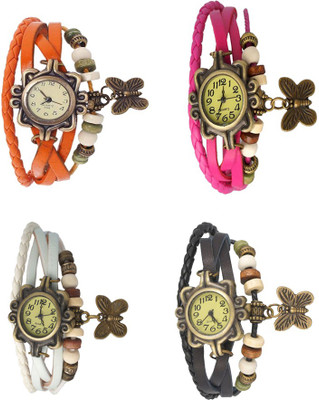 

Kissu Vintage Rakhi Combo of 4 Orange, White, Pink And Black Watch - For Women
