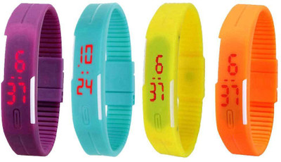 

NS18 Silicone Led Magnet Band Combo of 4 Purple, Sky Blue, Yellow And Orange Watch - For Boys & Girls