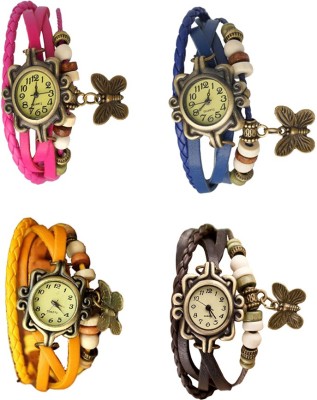 NS18 Vintage Butterfly Rakhi Combo of 4 Pink, Yellow, Blue And Brown Analog Watch  - For Women   Watches  (NS18)