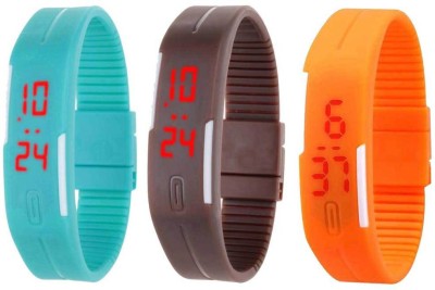 NS18 Silicone Led Magnet Band Combo of 3 Sky Blue, Brown And Orange Digital Watch  - For Boys & Girls   Watches  (NS18)
