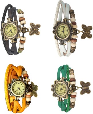 NS18 Vintage Butterfly Rakhi Combo of 4 Black, Yellow, White And Green Analog Watch  - For Women   Watches  (NS18)
