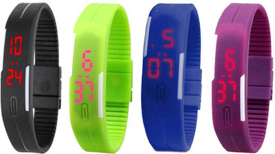

NS18 Silicone Led Magnet Band Watch Combo of 4 Black, Green, Blue And Purple Watch - For Couple