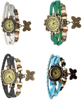 

Kissu Vintage Rakhi Combo of 4 White, Black, Green And Sky Blue Watch - For Women