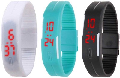 RSN Silicone Led Magnet Band Combo of 3 White, Sky Blue And Black Digital Watch  - For Men & Women   Watches  (RSN)