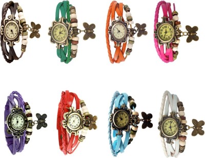 NS18 Vintage Butterfly Rakhi Combo of 8 Brown, Green, Orange, Pink, Purple, Red, White And Sky Blue Analog Watch  - For Women   Watches  (NS18)
