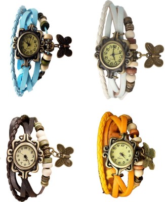 NS18 Vintage Butterfly Rakhi Combo of 4 Sky Blue, Brown, White And Yellow Analog Watch  - For Women   Watches  (NS18)