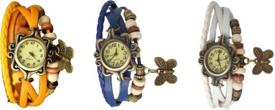 NS18 Vintage Butterfly Rakhi Watch Combo of 3 Yellow, Blue And White Analog Watch  - For Women   Watches  (NS18)