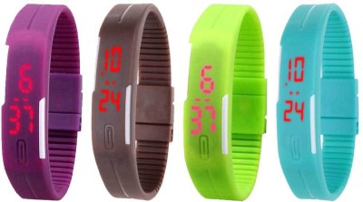 NS18 Silicone Led Magnet Band Watch Combo of 4 Purple, Brown, Green And Sky Blue Digital Watch  - For Couple   Watches  (NS18)