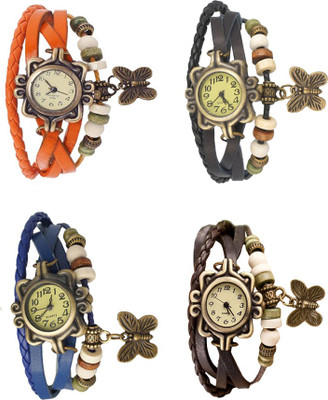 

Kissu Vintage Rakhi Combo of 4 Orange, Blue, Black And Brown Watch - For Women