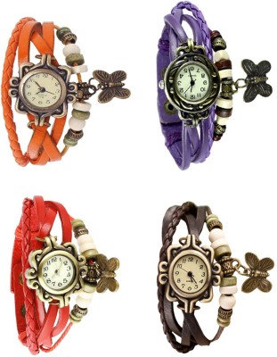 NS18 Vintage Butterfly Rakhi Combo of 4 Orange, Red, Purple And Brown Analog Watch  - For Women   Watches  (NS18)