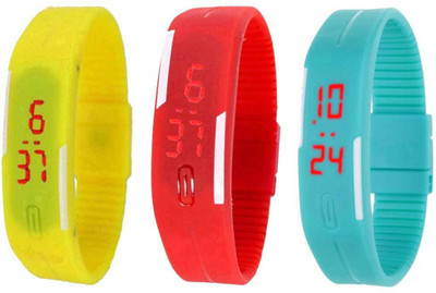 

Kissu Led Band Watch Combo of 3 Yellow, Red And Sky Blue Watch - For Couple