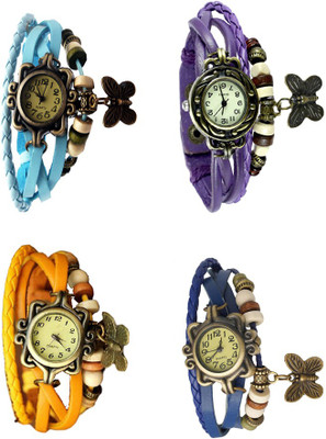 

Kissu Vintage Rakhi Combo of 4 Sky Blue, Yellow, Purple And Blue Watch - For Women