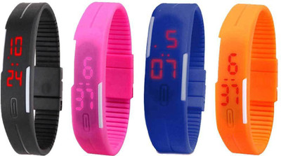 

Kissu Led Magnet Band Combo of 4 Black, Pink, Blue And Orange Watch - For Men & Women