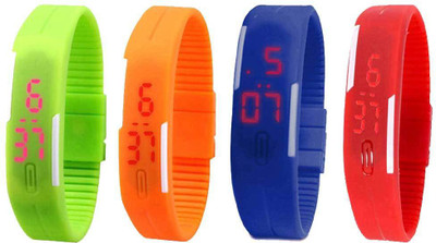 

NS18 Silicone Led Magnet Band Watch Combo of 4 Green, Orange, Blue And Red Watch - For Couple