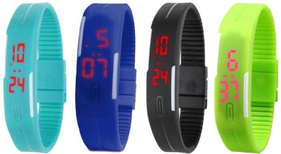 NS18 Silicone Led Magnet Band Combo of 4 Sky Blue, Blue, Black And Green Digital Watch  - For Boys & Girls   Watches  (NS18)