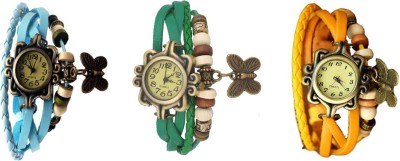 NS18 Vintage Butterfly Rakhi Combo of 3 Sky Blue, Green And Yellow Analog Watch  - For Women   Watches  (NS18)