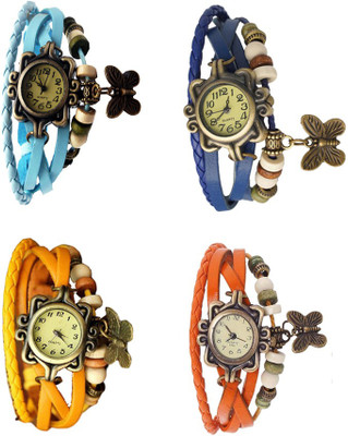 

Kissu Vintage Rakhi Combo of 4 Sky Blue, Yellow, Blue And Orange Watch - For Women