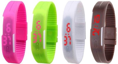 NS18 Silicone Led Magnet Band Combo of 4 Pink, Green, White And Brown Digital Watch  - For Boys & Girls   Watches  (NS18)