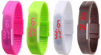 NS18 Silicone Led Magnet Band Combo of 4 Pink, Green, White And Brown Digital Watch  - For Boys & Girls   Watches  (NS18)