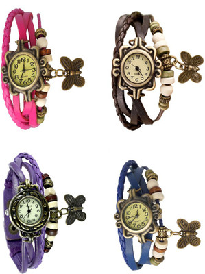 View NS18 Vintage Butterfly Rakhi Combo of 4 Pink, Purple, Brown And Blue Analog Watch  - For Women Wrist Watches Price Online(NS18)