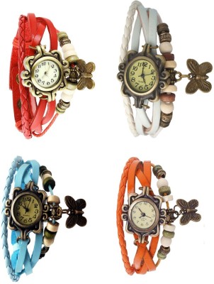 NS18 Vintage Butterfly Rakhi Combo of 4 Red, Sky Blue, White And Orange Analog Watch  - For Women   Watches  (NS18)