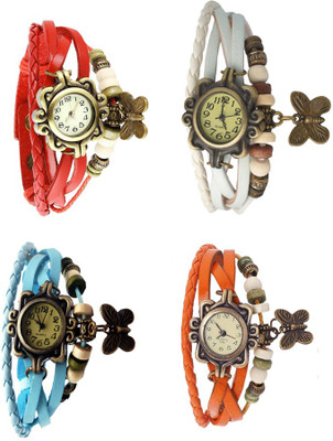 

Kissu Vintage Rakhi Combo of 4 Red, Sky Blue, White And Orange Watch - For Women