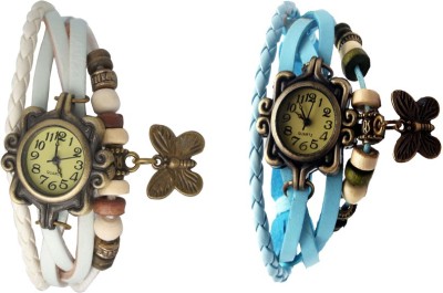NS18 Vintage Butterfly Rakhi Watch Combo of 2 White And Sky Blue Analog Watch  - For Women   Watches  (NS18)