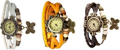NS18 Vintage Butterfly Rakhi Watch Combo of 3 White, Yellow And Brown Analog Watch  - For Women   Watches  (NS18)