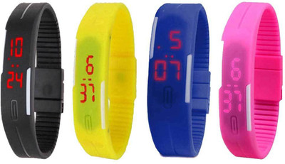 View NS18 Silicone Led Magnet Band Combo of 4 Black, Yellow, Blue And Pink Digital Watch  - For Boys & Girls Wrist Watches Price Online(NS18)