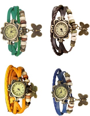 NS18 Vintage Butterfly Rakhi Combo of 4 Green, Yellow, Brown And Blue Analog Watch  - For Women   Watches  (NS18)