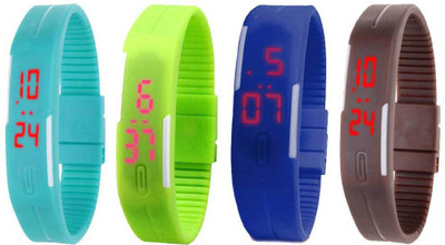 

NS18 Silicone Led Magnet Band Combo of 4 Sky Blue, Green, Blue And Brown Watch - For Boys & Girls
