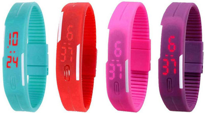 NS18 Silicone Led Magnet Band Watch Combo of 4 Sky Blue, Red, Pink And Purple Digital Watch  - For Couple   Watches  (NS18)