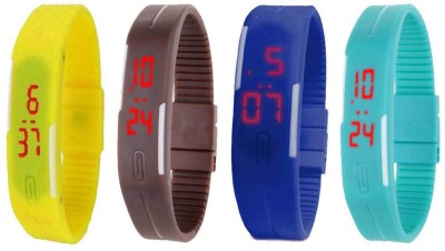 NS18 Silicone Led Magnet Band Watch Combo of 4 Yellow, Brown, Blue And Sky Blue Digital Watch  - For Couple   Watches  (NS18)