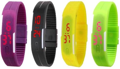 NS18 Silicone Led Magnet Band Combo of 4 Purple, Black, Yellow And Green Digital Watch  - For Boys & Girls   Watches  (NS18)