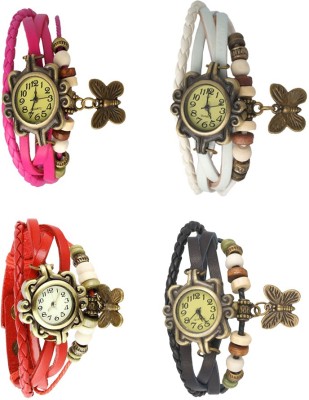 NS18 Vintage Butterfly Rakhi Combo of 4 Pink, Red, White And Black Analog Watch  - For Women   Watches  (NS18)