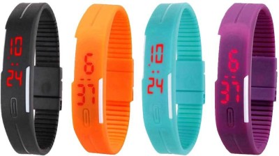 NS18 Silicone Led Magnet Band Watch Combo of 4 Black, Orange, Sky Blue And Purple Digital Watch  - For Couple   Watches  (NS18)