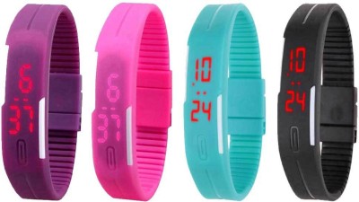 NS18 Silicone Led Magnet Band Combo of 4 Purple, Pink, Sky Blue And Black Digital Watch  - For Boys & Girls   Watches  (NS18)