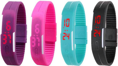 

Kissu Led Magnet Band Combo of 4 Purple, Pink, Sky Blue And Black Watch - For Men & Women