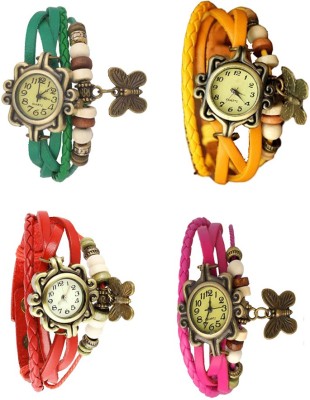 NS18 Vintage Butterfly Rakhi Combo of 4 Green, Red, Yellow And Pink Analog Watch  - For Women   Watches  (NS18)
