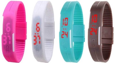 NS18 Silicone Led Magnet Band Combo of 4 Pink, White, Sky Blue And Brown Digital Watch  - For Boys & Girls   Watches  (NS18)