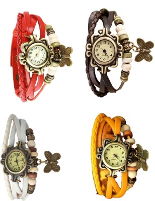 NS18 Vintage Butterfly Rakhi Combo of 4 Red, White, Brown And Yellow Analog Watch  - For Women   Watches  (NS18)