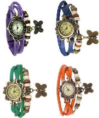

Kissu Vintage Rakhi Combo of 4 Purple, Green, Blue And Orange Watch - For Women