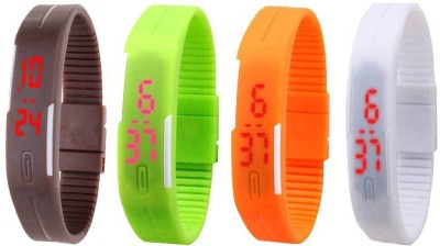 NS18 Silicone Led Magnet Band Combo of 4 Brown, Green, Orange And White Digital Watch  - For Boys & Girls   Watches  (NS18)