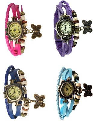 NS18 Vintage Butterfly Rakhi Combo of 4 Pink, Blue, Purple And Sky Blue Analog Watch  - For Women   Watches  (NS18)