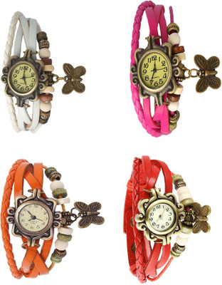 

Kissu Vintage Rakhi Combo of 4 White, Orange, Pink And Red Watch - For Women