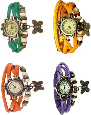 NS18 Vintage Butterfly Rakhi Combo of 4 Green, Orange, Yellow And Purple Analog Watch  - For Women   Watches  (NS18)