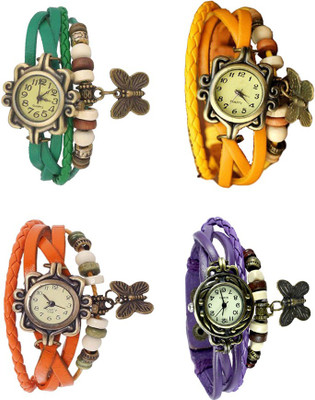 NS18 Vintage Butterfly Rakhi Combo of 4 Green, Orange, Yellow And Purple Analog Watch  - For Women   Watches  (NS18)